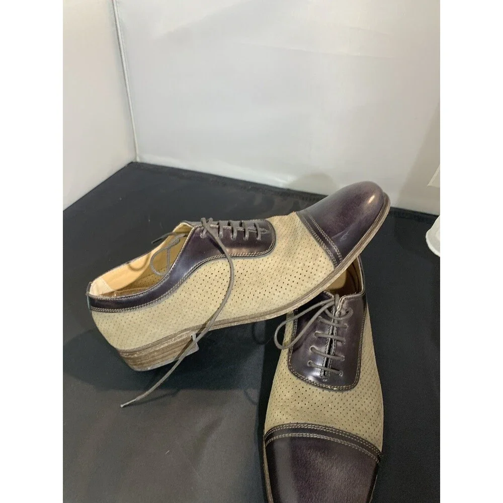 ProjectOne Brown Leather & Tan Perforated Suede Handmade Shoes  Size 43 Italy